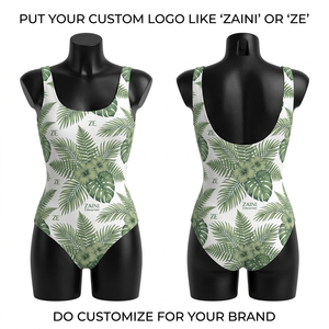 Conjunto de 2 Piezas de Poliéster y Spandex de Primera Calidad, 220 GSM, Escote Pronunciado, Cintura Alta, Sujetador Triangular con Relleno Extraíble, Diseño Tropical Suave y Elástico - Product Image 1