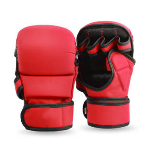 Gants de boxe demi-doigts en coton avec fermeture auto-agrippante et sangle de poignet longue, avec intérieur en gel, pour hommes et femmes, équipement de protection pour arts martiaux - Product Image 2