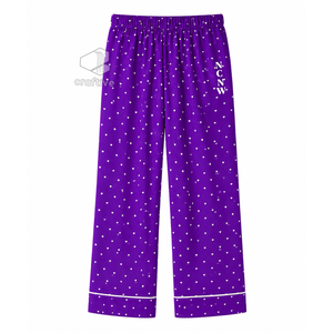 Conjunto de pijama con estampado de corazones morados para mujer de NCNW, con botones en la parte delantera, manga larga, cuello con muescas, ribetes en contraste suaves, pijamas para estar en casa - Product Image 4