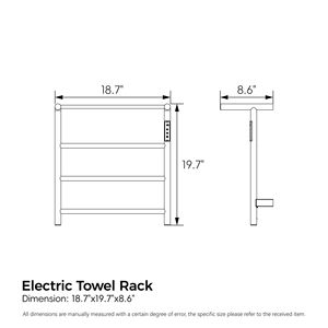 Sèche-serviettes mural chauffant intelligent à écran tactile, en acier inoxydable 304, avec étagère supérieure, 3 barres, en aluminium, pour salle de bain - Product Image 3