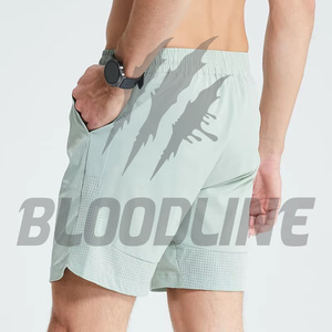 Shorts de sport noirs pour hommes BLOODLINE, taille élastique, séchage rapide, imprimé griffe avant, style décontracté - Product Image 4