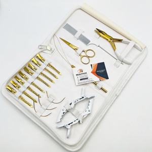 Pinza de presión para extensiones de cabello, de acero inoxidable chapado en oro, para cabello Remy y trama individual, kit de herramientas para extensiones de cabello chino, peine blanco y pinza de cocodrilo - Product Image 1