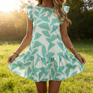 Soldes exceptionnelles sur la robe courte décontractée pour femme Temu à volants, imprimé feuilles vertes, coupe ample, idéale pour les vacances d'été, la plage et le quotidien - Product Image 6