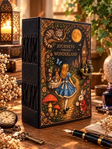 Grand Grimoire en Cuir Fait Main par Herb Heritage |   Carnet d'aventures fantastiques 200 pages |   Alice au pays des merveilles, sorcière céleste - Product Image 6