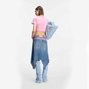 T-shirt court décontracté pour femme en coton rose à col rond et manches courtes, couleur unie, tissu jersey respirant, avec logo, 220g, Printemps-Été - Product Image 5