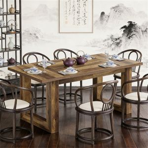 Tavolo da Pranzo Rettangolare con Base Quadrata in Legno Robusto per Cucina, Tavolo da Pranzo Durevole con Base Quadrata - Product Image 2