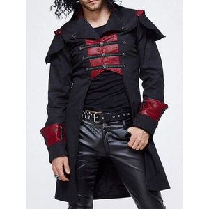2026 Fashion Steampunk Men's Vintage <b>Gothic</b> Long Coat Black And Red Top Selling Cape Handmade <b>Jacket</b> - Product Image 3