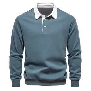 <b>Men</b> Long Sleeve Knitted <b>Polo</b> Shirt Solid Color Casual Wear Black <b>White</b> Collar Regular Fit Anti-Pilling Design Casual Streetwear - Product Image 4