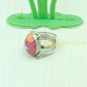 Pink Spiny Oyster Copper Turquoise <b>Ring</b> 925 Sterling Silver & Brass Handmade <b>Statement</b> <b>Ring</b> Boho Artisan Gemstone Jewelry Unisex - Product Image 6