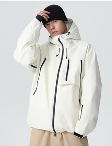 Veste de ski imperméable à capuche blanche pour homme, fermeture éclair, logo personnalisé sur le devant, isolation synthétique, vêtements d'extérieur, veste de ski - Product Image 2