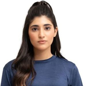 T-shirt pour femme bleu marine à manches courtes et col rond, ourlet incurvé, coupe décontractée, basique, léger, mode féminine estivale - Product Image 2