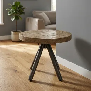 Modern <b>Round</b> Wood Top <b>Coffee</b> <b>Table</b> With Metal Frame Minimalist Design Living Room Furniture - Product Image 4
