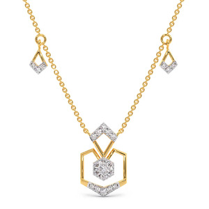 Geometric Shield Drop Diamond Necklace with Open Hexagon <b>Frame</b> and <b>Floating</b> Center Sparkle Design - Product Image 1