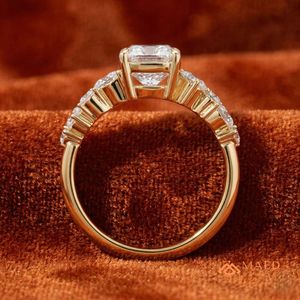 Gold Plated Silver Radiant Cut Moissanite Engagement <b>Ring</b> Wide Band Prong Setting Luxury Bridal Jewelry Gift for Women - Product Image 3
