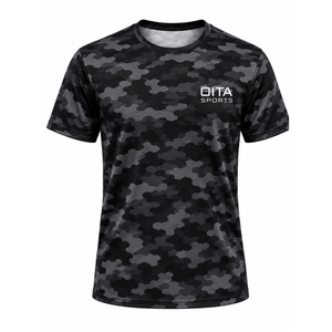 Camiseta Deportiva Personalizada con Camuflaje Negro para Hombre, Manga Corta, Cuello Redondo, Estampado de Camuflaje, para Entrenamiento Deportivo, Gimnasio, Ejercicio, Ropa Deportiva de Alto Rendimiento - Product Image 1