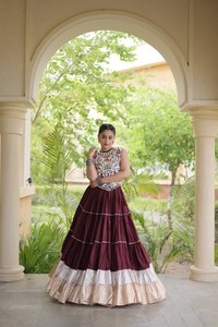 LAMOUNT Exclusive Silk Cotton <b>Chaniya</b> <b>Choli</b> with Heavy Gamthi Border Dupatta Navratri Wedding Festive Ethnic Wear Set Quick Dry - Product Image 4