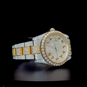 นาฬิกาอัตโนมัติแบบสองสีทองประดับเพชรโมอิสซาไนต์ VVS1 เต็มหน้าปัด คุณภาพพรีเมียม หรูหรา - Product Image 5