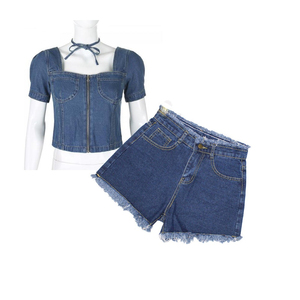 Ensemble jupe 2 pièces en jean délavé de haute qualité, style streetwear, pour femme, vente en gros, meilleure vente - Product Image 4