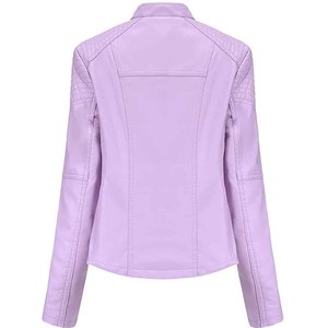 Chaqueta de Cuero Genuino para Mujer, Estilo Motero, con Cierre, Corte Ajustado, a la Moda, para Invierno, Proveedor OEM ODM - Product Image 3