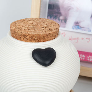 White Ceramic Pet Urn with Cork Lid and <b>Black</b> <b>Heart</b> Decor for Dog Cat Memorial Keepsake - Product Image 1