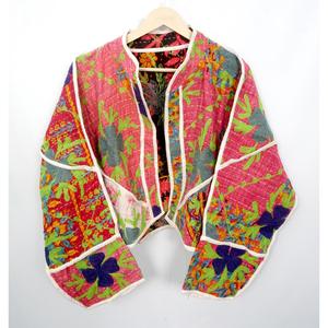 100% Cotton <b>Kantha</b> Reversible <b>Jacket</b> Coat Handmade Floral Printed Open <b>Jacket</b> Hand Quilted Detail Non Woven Knitted Process - Product Image 6