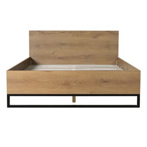 Struttura letto matrimoniale in legno ingegnerizzato, colori naturale e nero, prodotto durevole in legno - Product Image 4