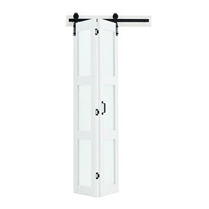 Porta Scorrevole a Soffietto 91x213 cm in MDF con Vetro Temperato, Kit Ferramenta Incluso, Design Salvaspazio, Porta a Soffietto 213 cm - Product Image 1