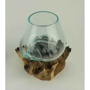 Bol en verre artisanal décoratif avec base en bois, vase décoratif minimaliste pour la décoration de la maison, cadeau décoratif - Product Image 1