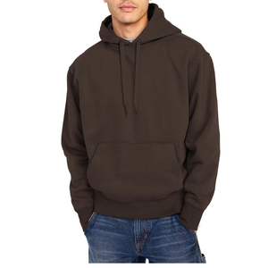 Sweat-shirt à capuche pour homme, marron foncé, coupe classique, en molleton de coton, pull décontracté avec poche avant, vêtement d'automne - Product Image 1