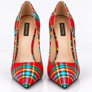 Chaussures à talons aiguilles en tartan personnalisées pour femmes, dernières tendances |   Escarpins à talons hauts à bout pointu à motif écossais pour mariage |   Fabrication de chaussures de mode - Product Image 1