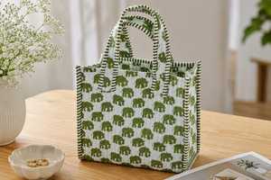 Sac fourre-tout en coton matelassé Veer Handicrafts, motif rayé, fermeture à glissière, poignées, style tendance, toutes saisons, pour voyages et shopping - Product Image 3
