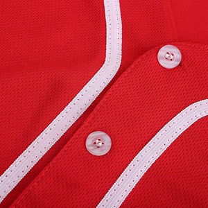 Maillot de baseball unisexe classique rouge foncé à manches courtes avec bordure blanche et boutons, en maille respirante - Product Image 3