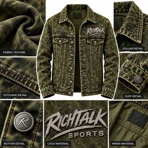 Men's Distressed Denim <b>Jacket</b> with <b>Sequined</b> Logo Casual Button Fly Regular Fit Winter Streetwear Waterproof Cotton Woven Coat - Product Image 6
