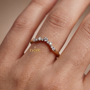 Women's <b>Dainty</b> Silver Plated Curved Lab Grown Diamond Prong Setting Crown Wedding Band Stackable Chevron Trendy Engagement <b>Ring</b> - Product Image 3