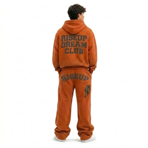Ensemble de survêtement en coton imprimé pour homme, sweat à capuche zippé avec strass, pantalon de jogging streetwear à jambes larges - Product Image 3