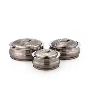 Ensemble de casseroles modernes en acier inoxydable gris martelé, chauffe-plats isolés à double paroi pour restaurant - Product Image 1