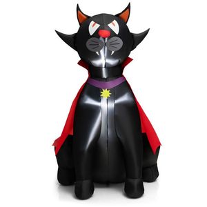 Decorazioni gonfiabili da giardino per Halloween, gatto vampiro di 1,4 metri con mantello rosso spaventoso - Product Image 6