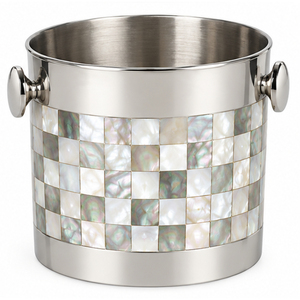 Luxury Mother of Pearl Metal Ice Bucket Double Wall Stainless Steel Mosaic Wine Chiller Wholesale Barware for Hotel Party - Product Image 1