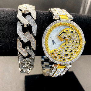 Fashion Women <b>Watch</b> With <b>Bling</b> Bracelet 2pcs <b>Ladies</b> <b>Watches</b> With Hip Hop Jewelry Sets 9782 - Product Image 2