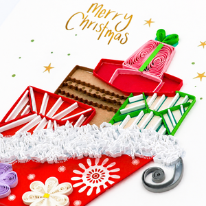 Tarjeta de Felicitación Navideña de Lujo Hecha a Mano con Diseño de Trineo, Papel Quilling, Personalizada, Venta al Por Mayor, Papelería Vietnam ODM/OEM - Product Image 3