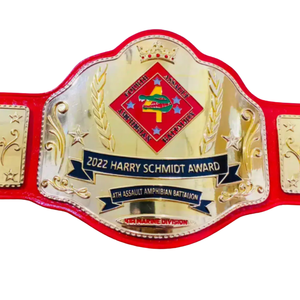 Cinturón de Campeonato del Premio Harry Schmidt, Diseño Rojo y Dorado con Logotipo de la División Marina e Insignia del 4º Batalón de Asalto Anfibio - Product Image 5