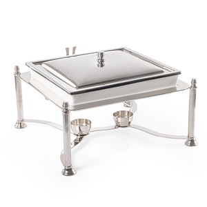 Recipiente de lujo rectangular de acero inoxidable para calentar comida tipo buffet con bandeja metálica blanca para hoteles, bodas y catering. - Product Image 3