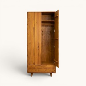 Armario de Dormitorio Moderno de Mediados de Siglo, Ecológico, de Madera de Teca Sólida, con Tiradores Metálicos, Cajones Hechos a Mano, 2 Puertas - Product Image 3