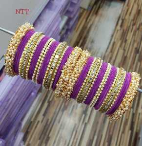 Luxurious New Arrival 2026 Emerald Green Velvet <b>Bangles</b> with Intricate Faux Pearl and Gold Stone Embellishment Chooda <b>Bangle</b> Set - Product Image 6