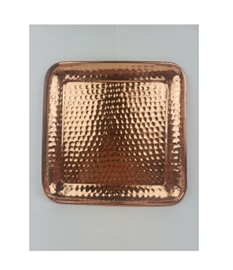 Plateau de service en cuivre martelé élégant, fait main, finition rose polie, à prix avantageux - Product Image 3