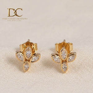 Boucles d'oreilles solitaires en or jaune massif 14 carats avec diamant de laboratoire taille marquise pour femme, bijoux fins de luxe minimalistes pour mariage - Product Image 3