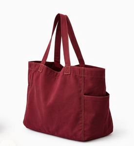Sac fourre-tout en toile rouge grande taille pour le shopping, avec poche avant et poches latérales, poignée longue, usage quotidien, vente en gros - Product Image 2