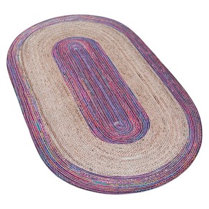 High Strengthen Oval Braided Jute Area Rug Striped Bohemian Style Non Slip Flat Weave Living Room Decor - Product Image 4