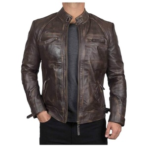 Classic Style US Sizes Sports Unisex Universal Motorcycle Leather Blazer Coat Stand Collar Custom Leather Jacket for <b>Men</b> - Product Image 1