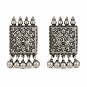 Pendientes de Plata Oxidada de Alta Calidad con Diseño Tribal de Campana y Engaste de Bisel para Fiesta, Joyería Artística para Mujer ER-19, Proveedor Mayorista a Granel - Product Image 1